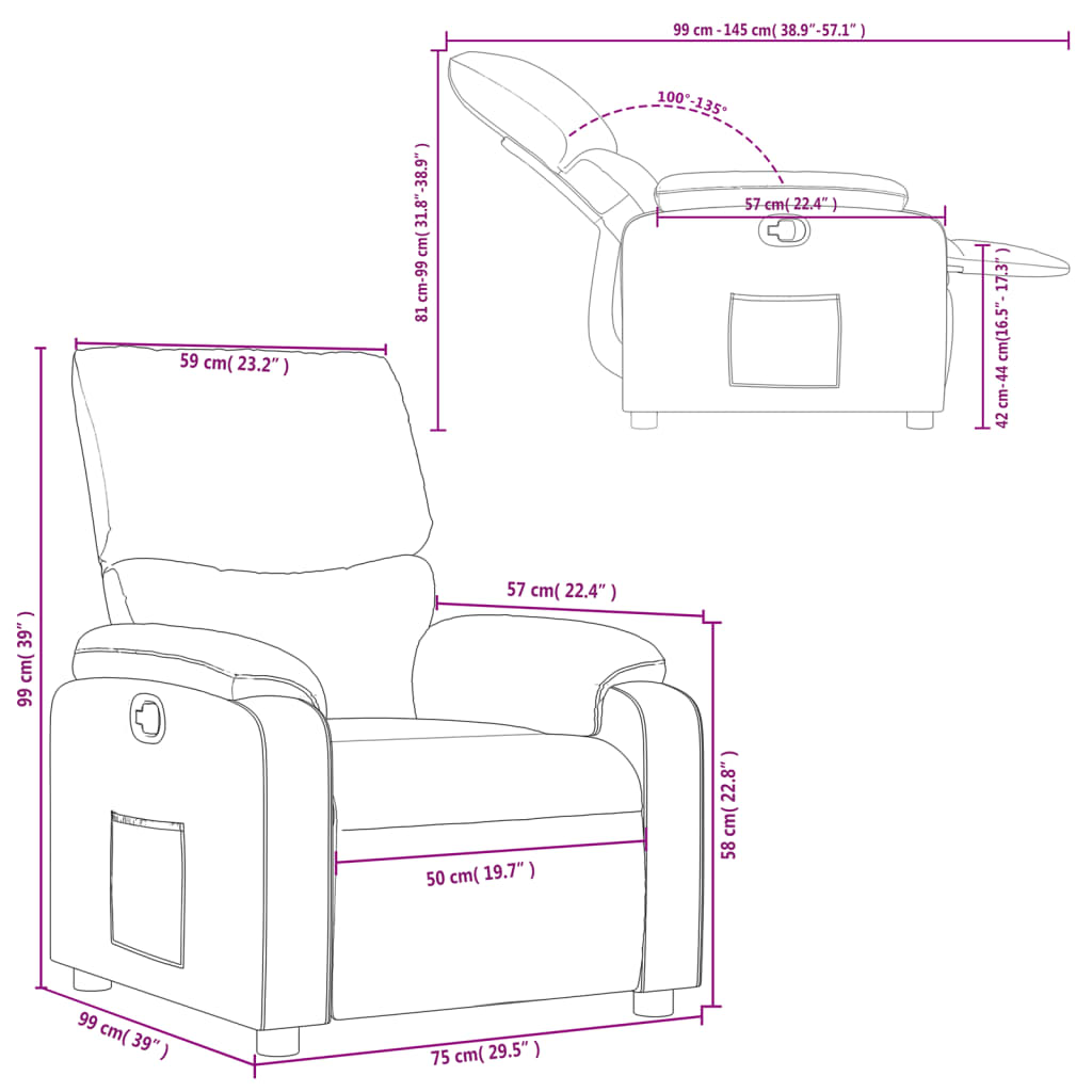 Fauteuil Verstelbaar Kunstleer Grijs