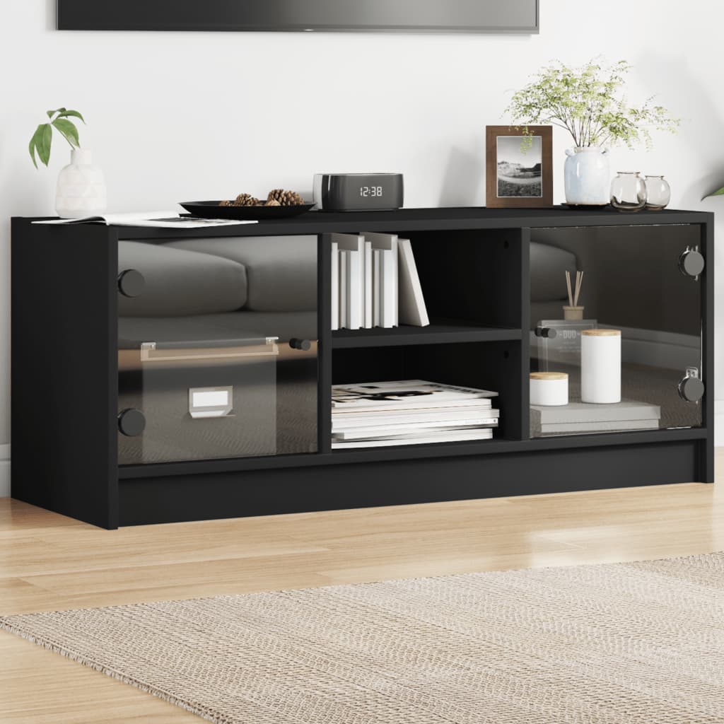 Tv-Meubel Met Glazen Deuren 02X37X42 Cm