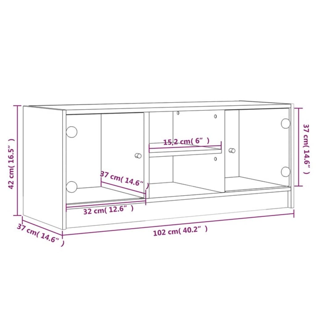 Tv-Meubel Met Glazen Deuren 02X37X42 Cm