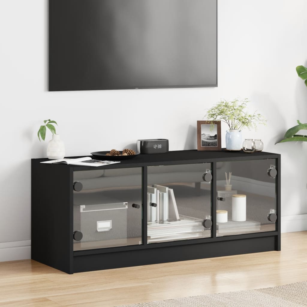 Tv-Meubel Met Glazen Deuren 02X37X42 Cm