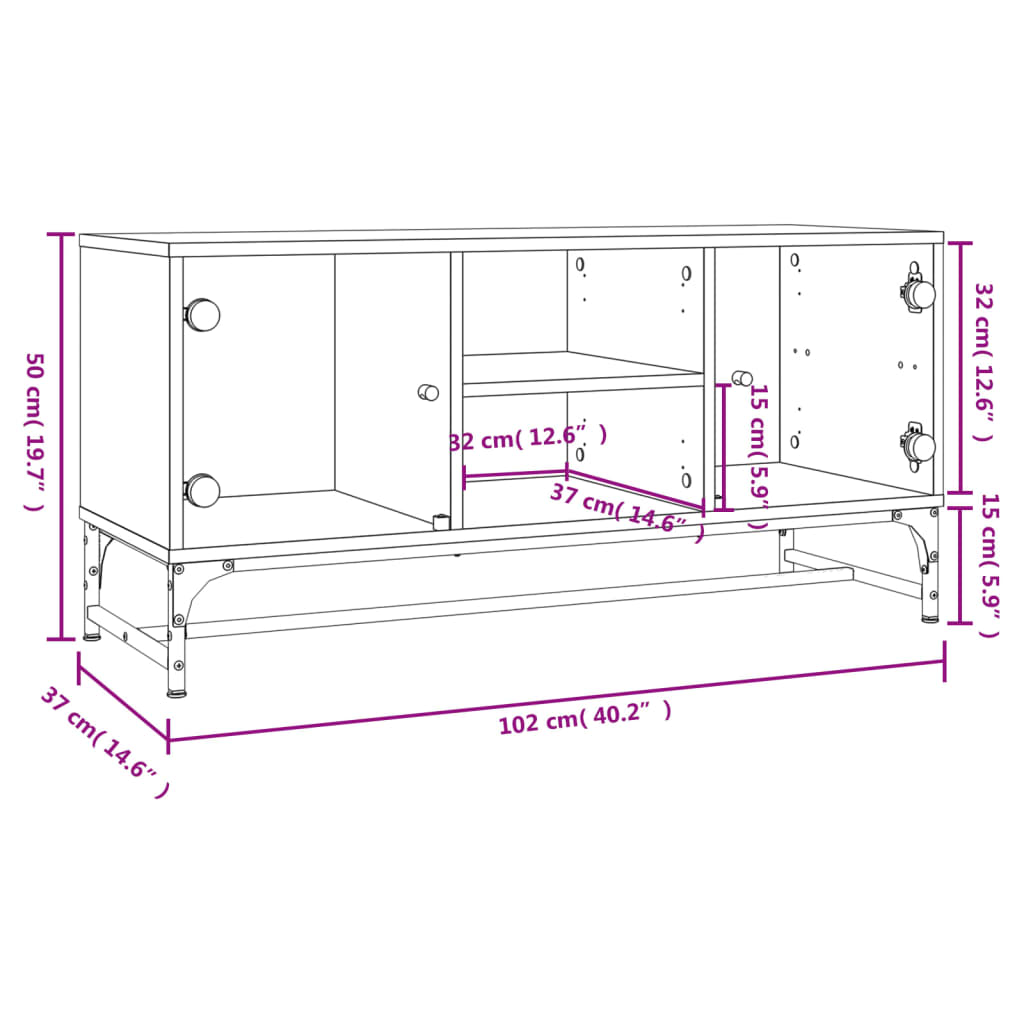 Tv-Meubel Met Glazen Deuren 02X37X50 Cm