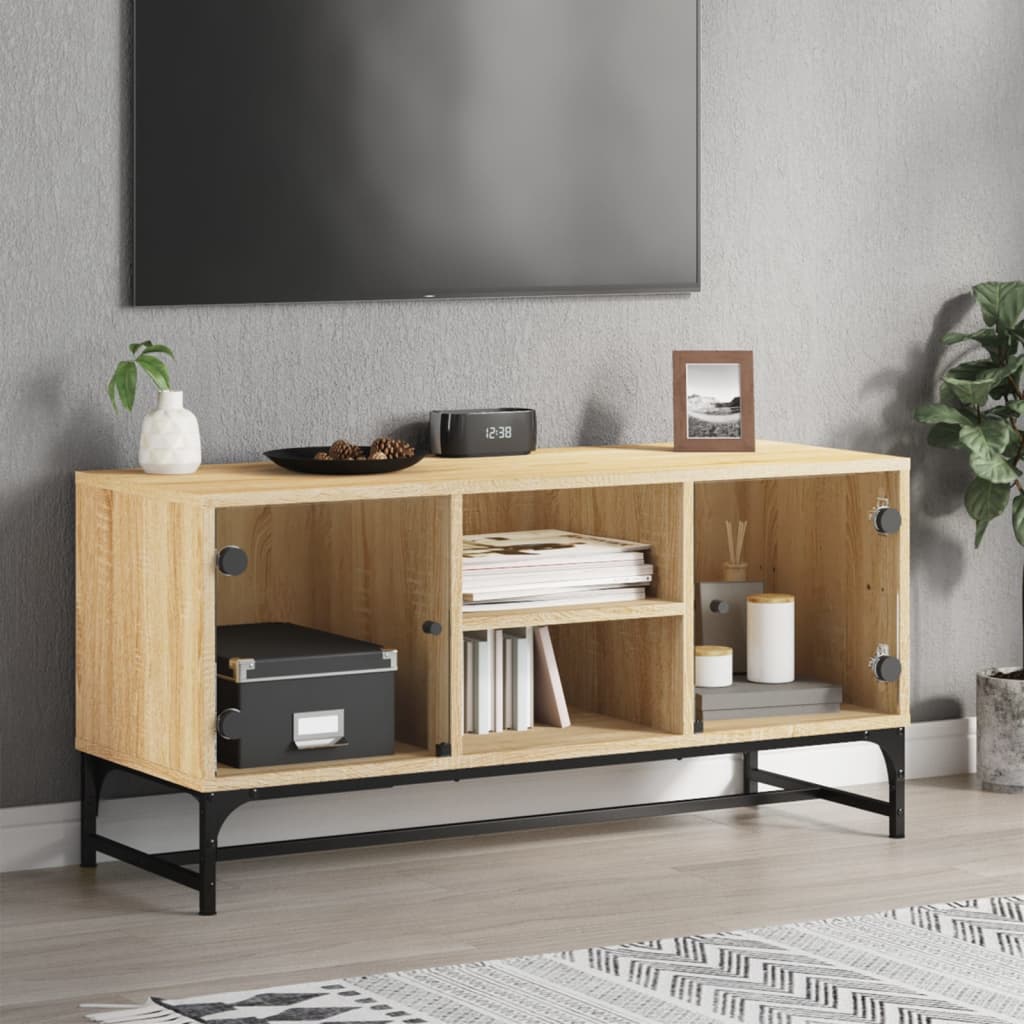 Tv-Meubel Met Glazen Deuren 02X37X50 Cm