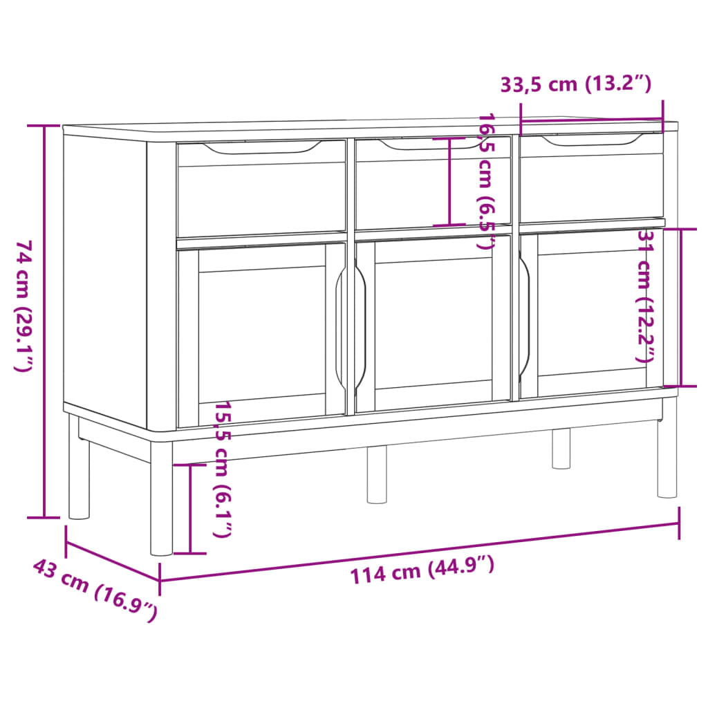 Dressoir Floro 114X43X74 Cm Massief Grenenhout