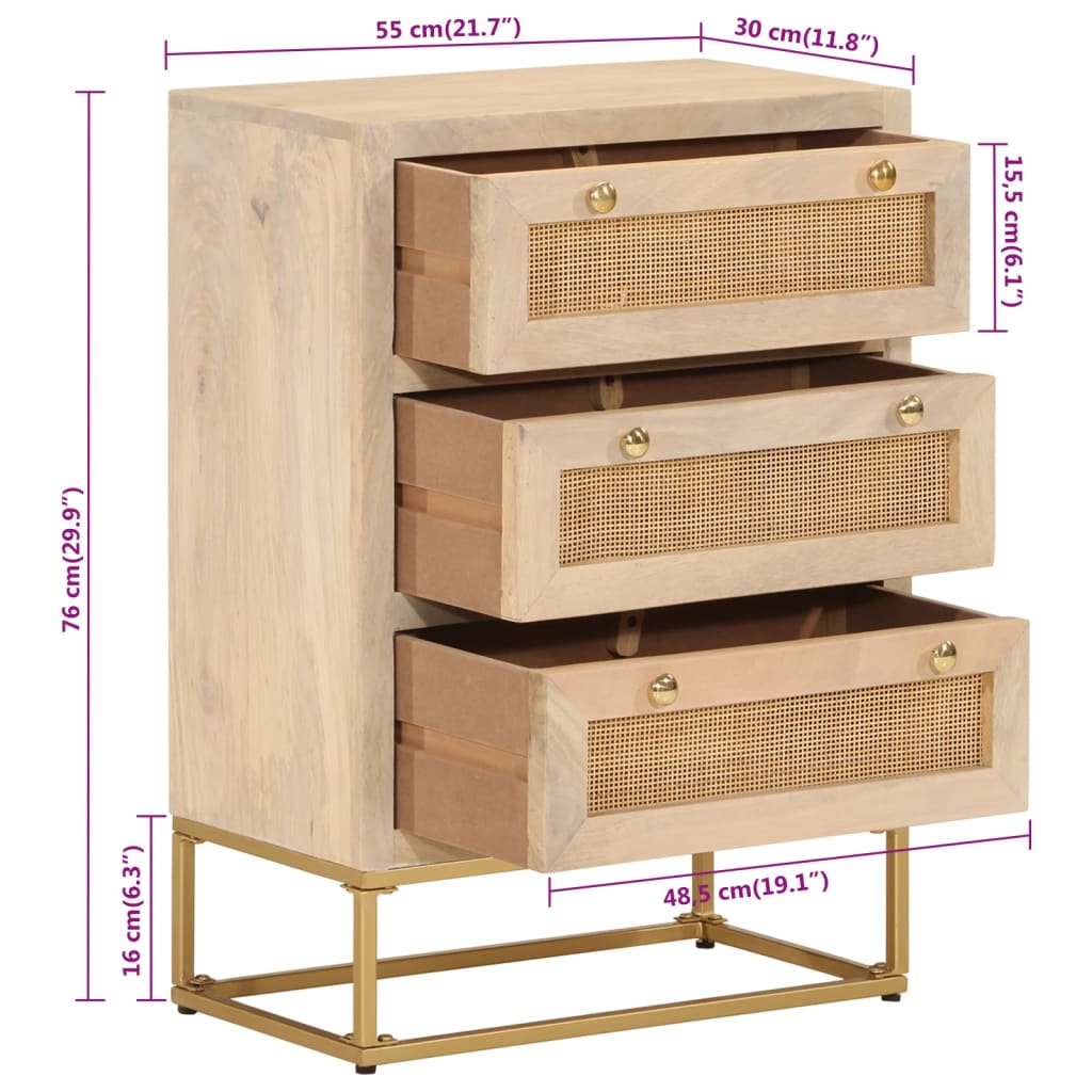 Ladekastje 55X30X76 Cm Massief Mangohout En Ijzer