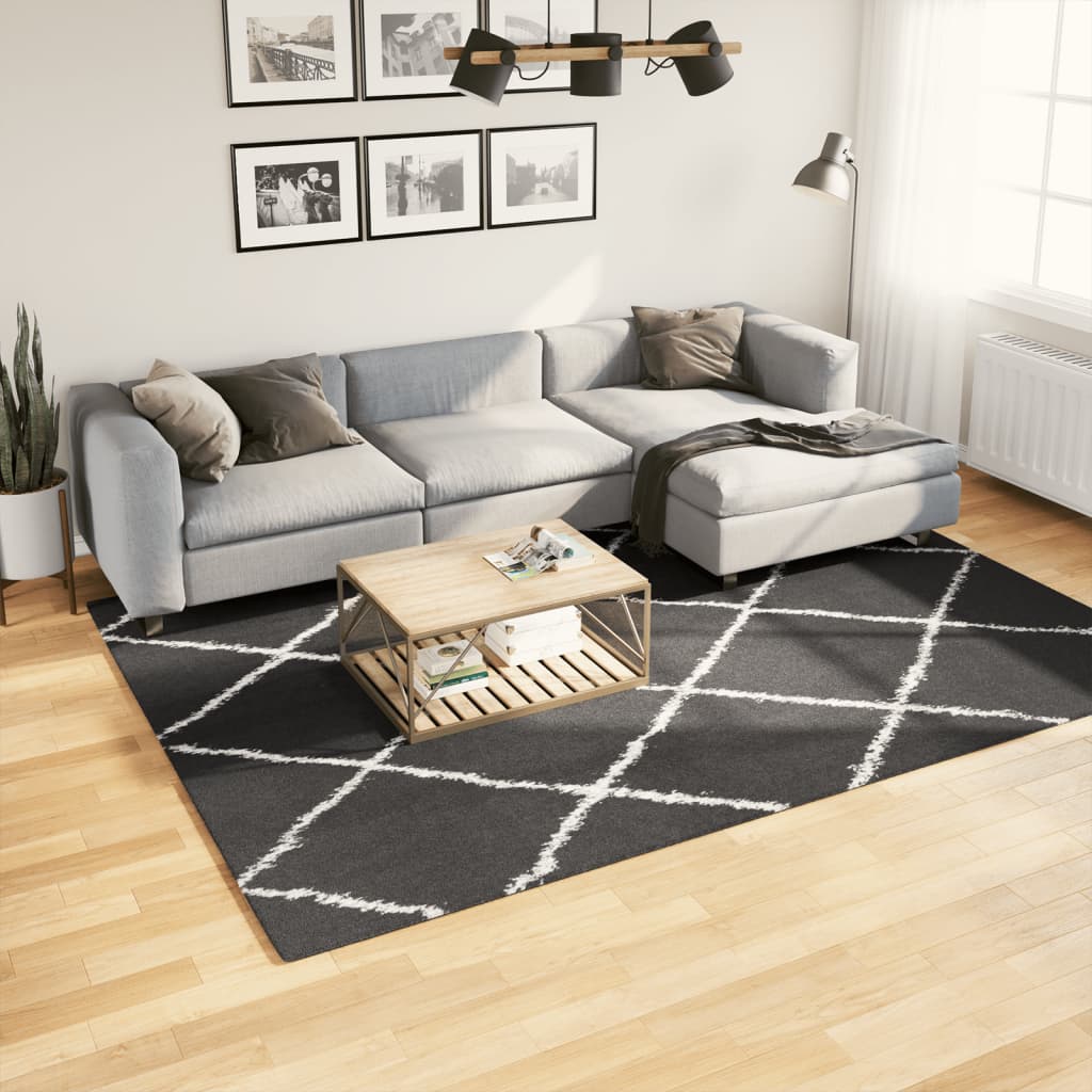 Vloerkleed Shaggy Hoogpolig Modern Zwart En Crème