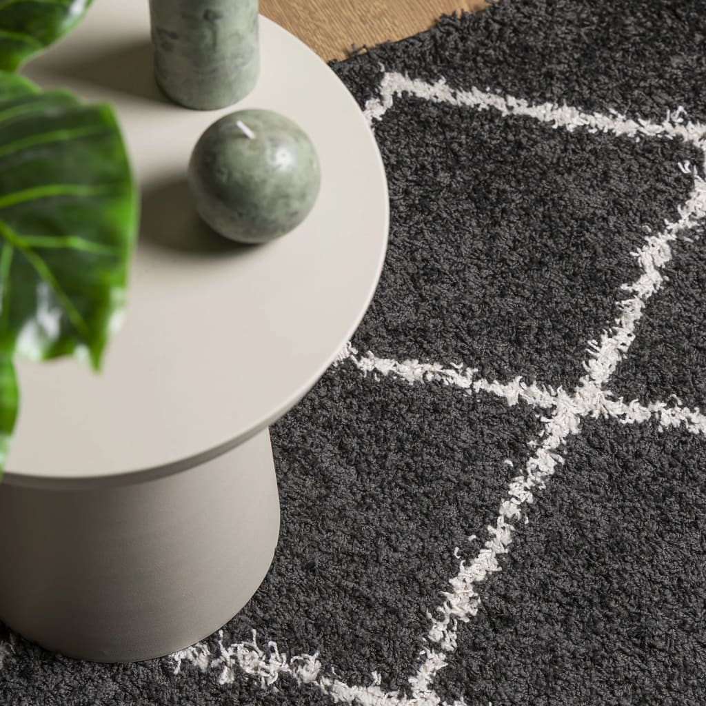 Vloerkleed Shaggy Hoogpolig Modern Zwart En Crème