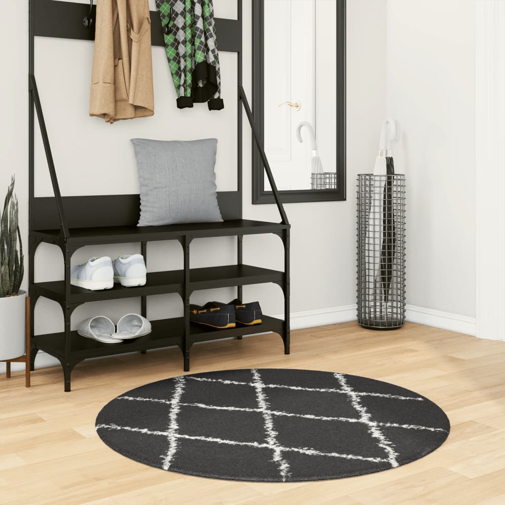 Vloerkleed Shaggy Hoogpolig Modern Zwart En Crème