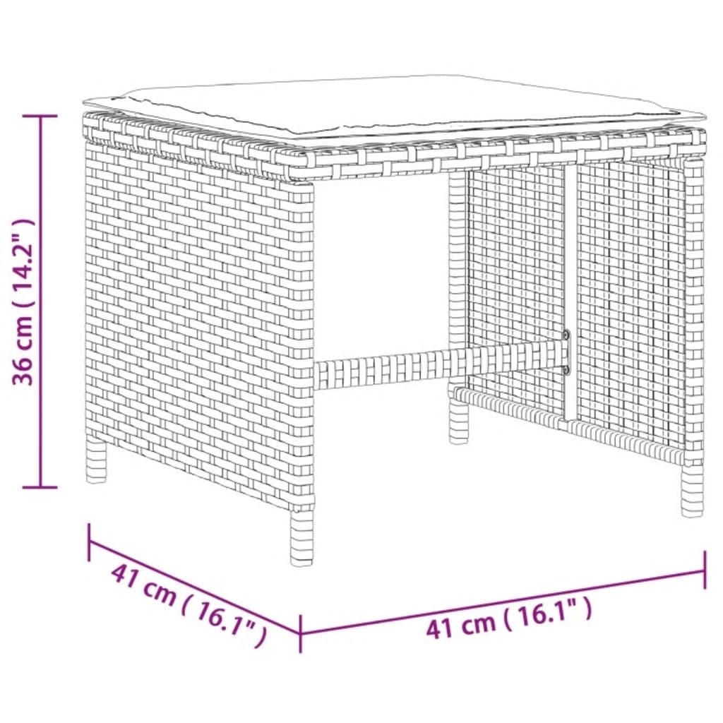 Tuinkrukken Met Kussens 1X1X36 Cm Poly Rattan Beige