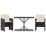 3-Delige Bistroset Met Kussens Poly Rattan Zwart
