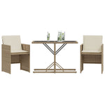 3-Delige Bistroset Met Kussens Poly Rattan Beige