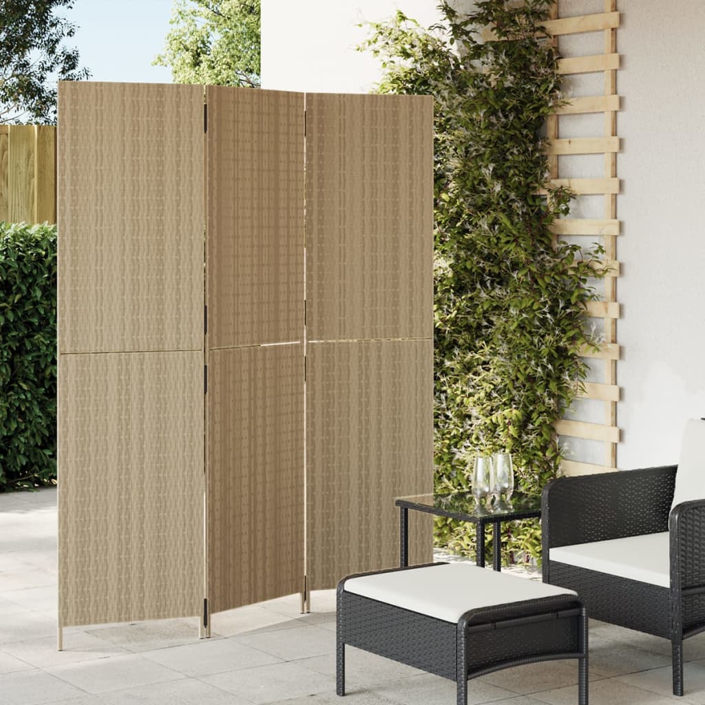 Kamerscherm 3 Panelen Poly Rattan Beige