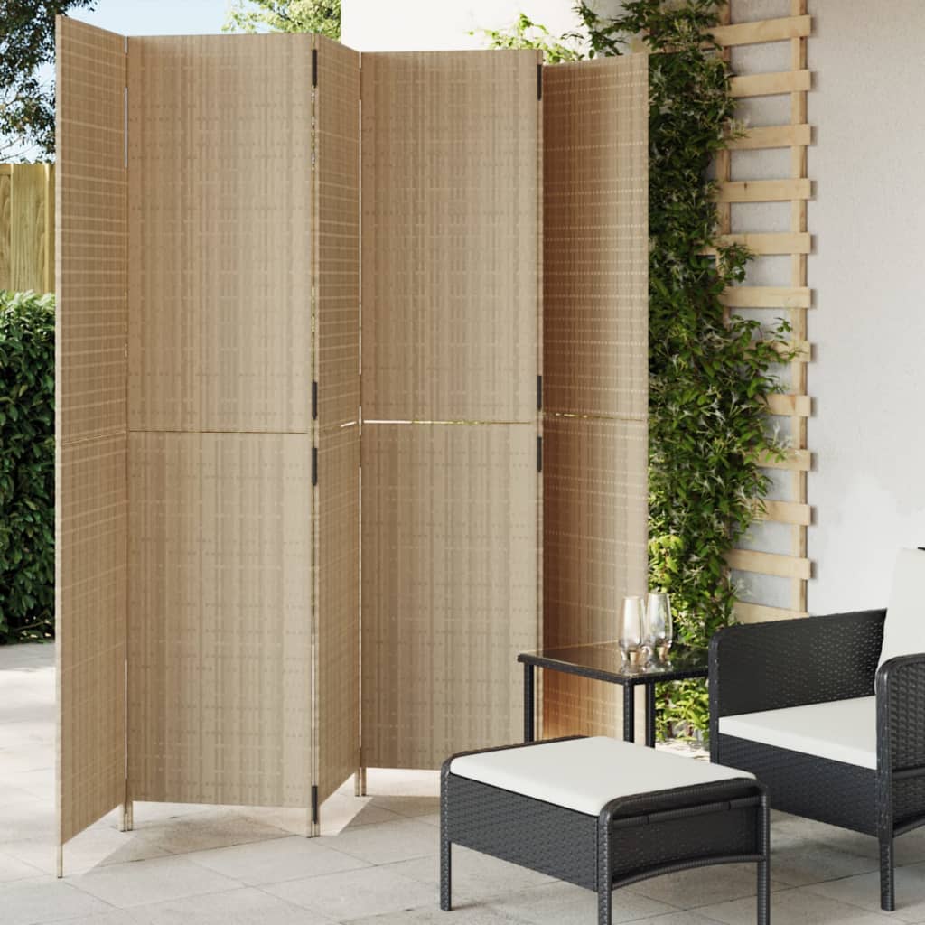 Kamerscherm 3 Panelen Poly Rattan Beige