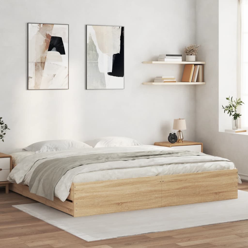 Bedframe Met Lades Bewerkt Hout