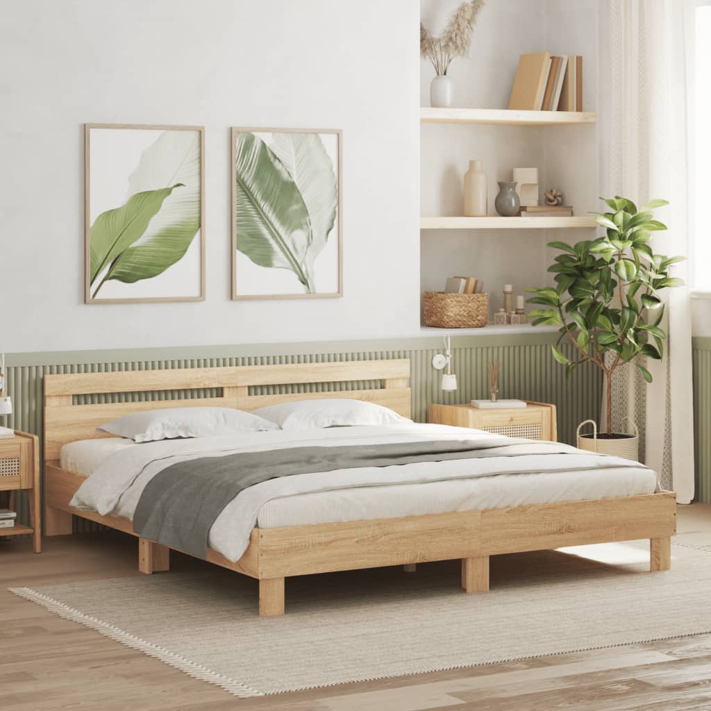 Bedframe Met Hoofdeinde Bewerkt Hout