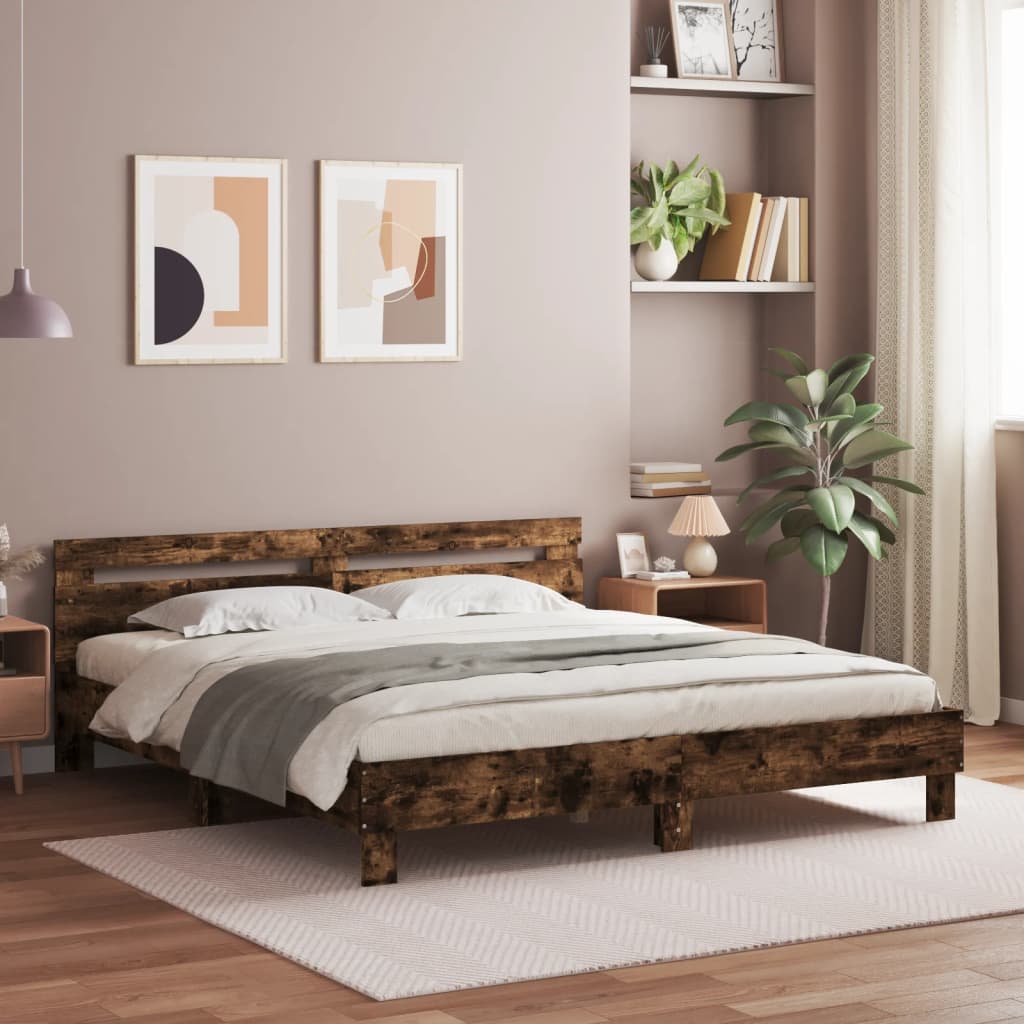 Bedframe Met Hoofdeinde Bewerkt Hout