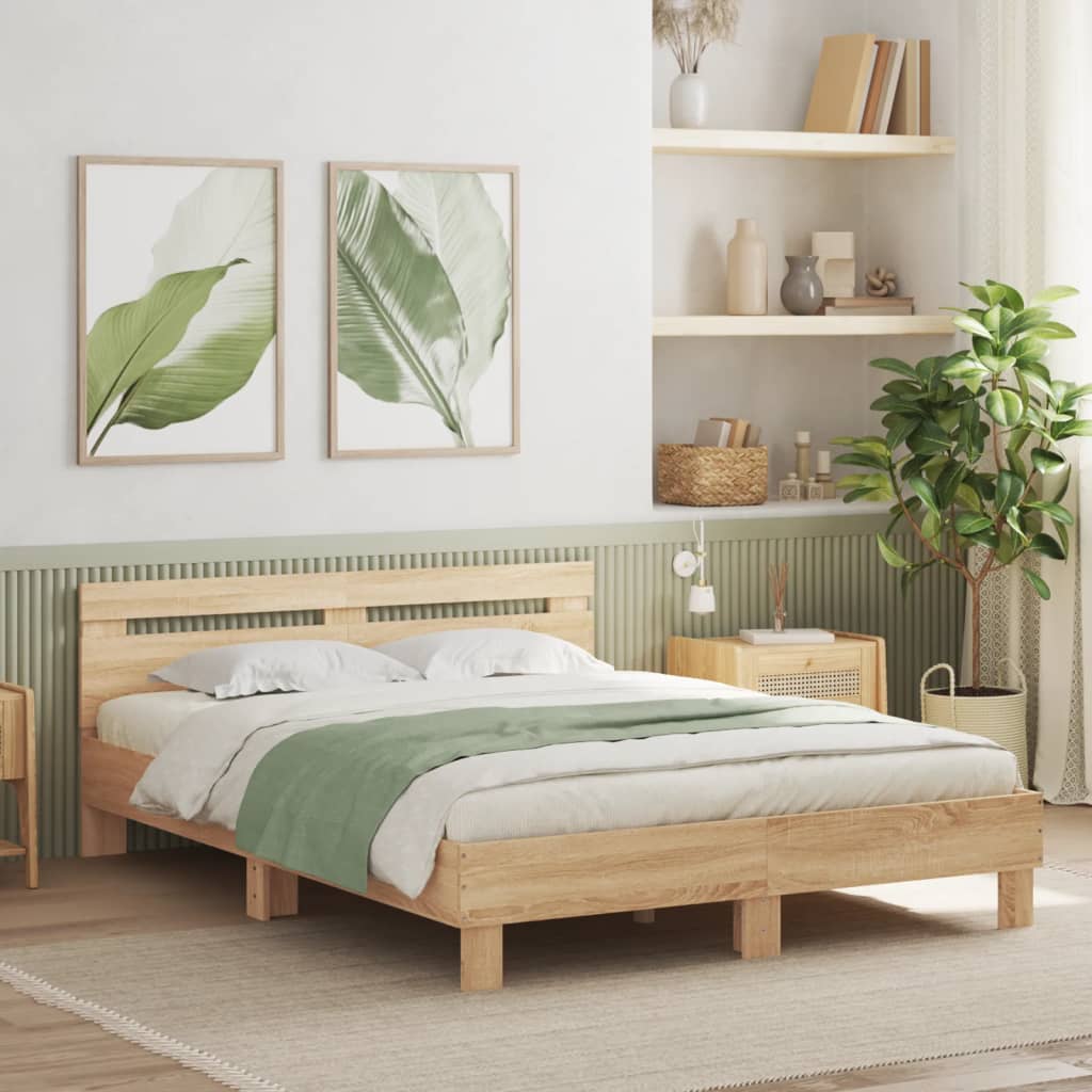 Bedframe Met Hoofdeinde Bewerkt Hout