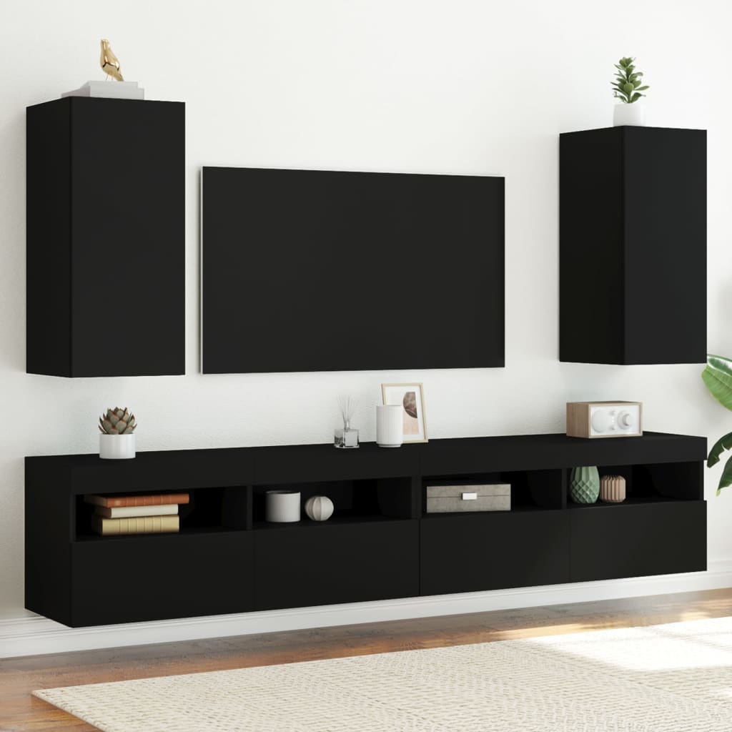 Tv-Wandmeubel Met Led-Verlichting Zwart