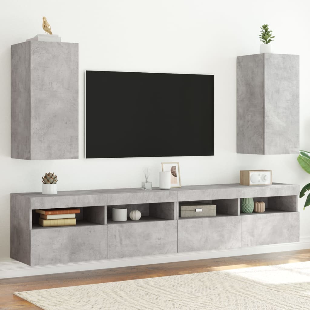 Tv-Wandmeubel Met Led-Verlichting Betongrijs