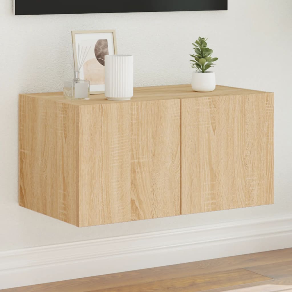 Tv-Wandmeubel Met Led-Verlichting Kleur Sonoma Eiken
