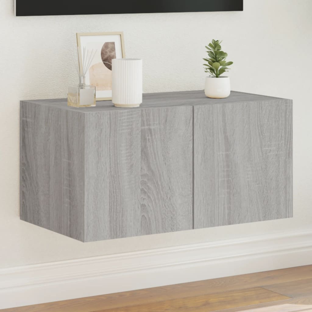 Tv-Wandmeubel Met Led-Verlichting Grijs Sonoma