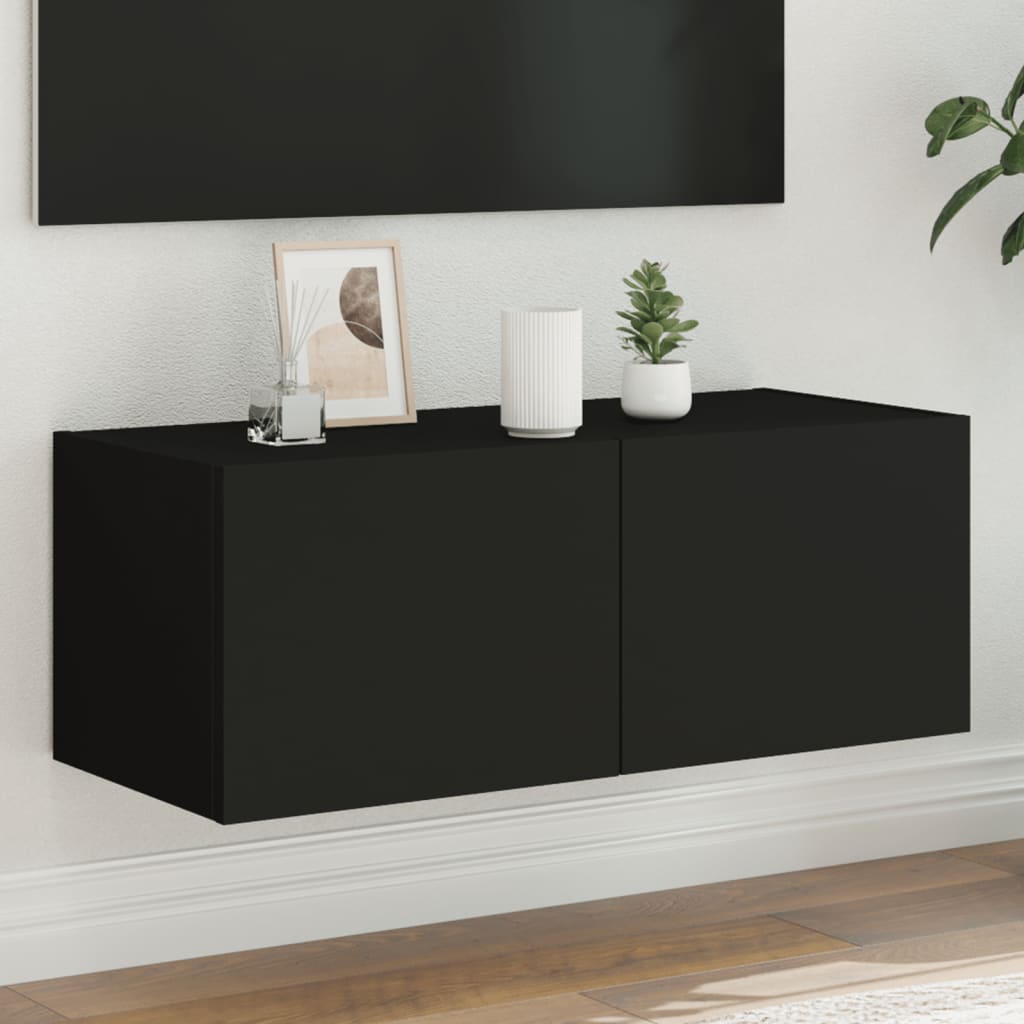 Tv-Wandmeubel Met Led-Verlichting Zwart