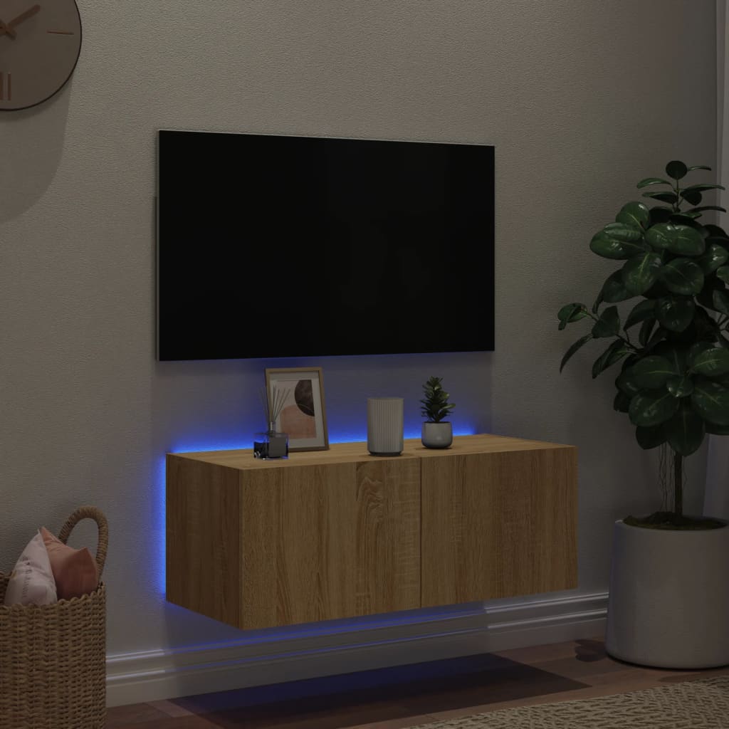 Tv-Wandmeubel Met Led-Verlichting Kleur Sonoma Eiken
