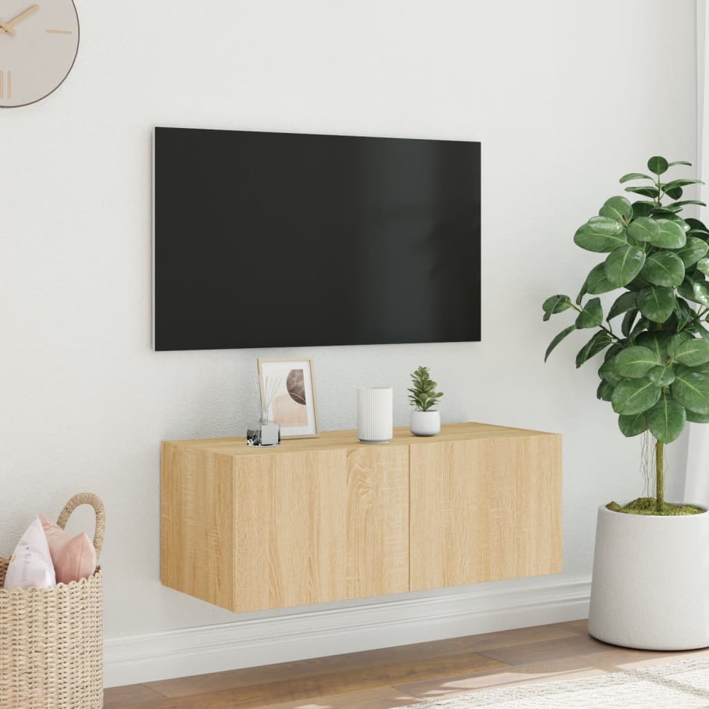 Tv-Wandmeubel Met Led-Verlichting Kleur Sonoma Eiken