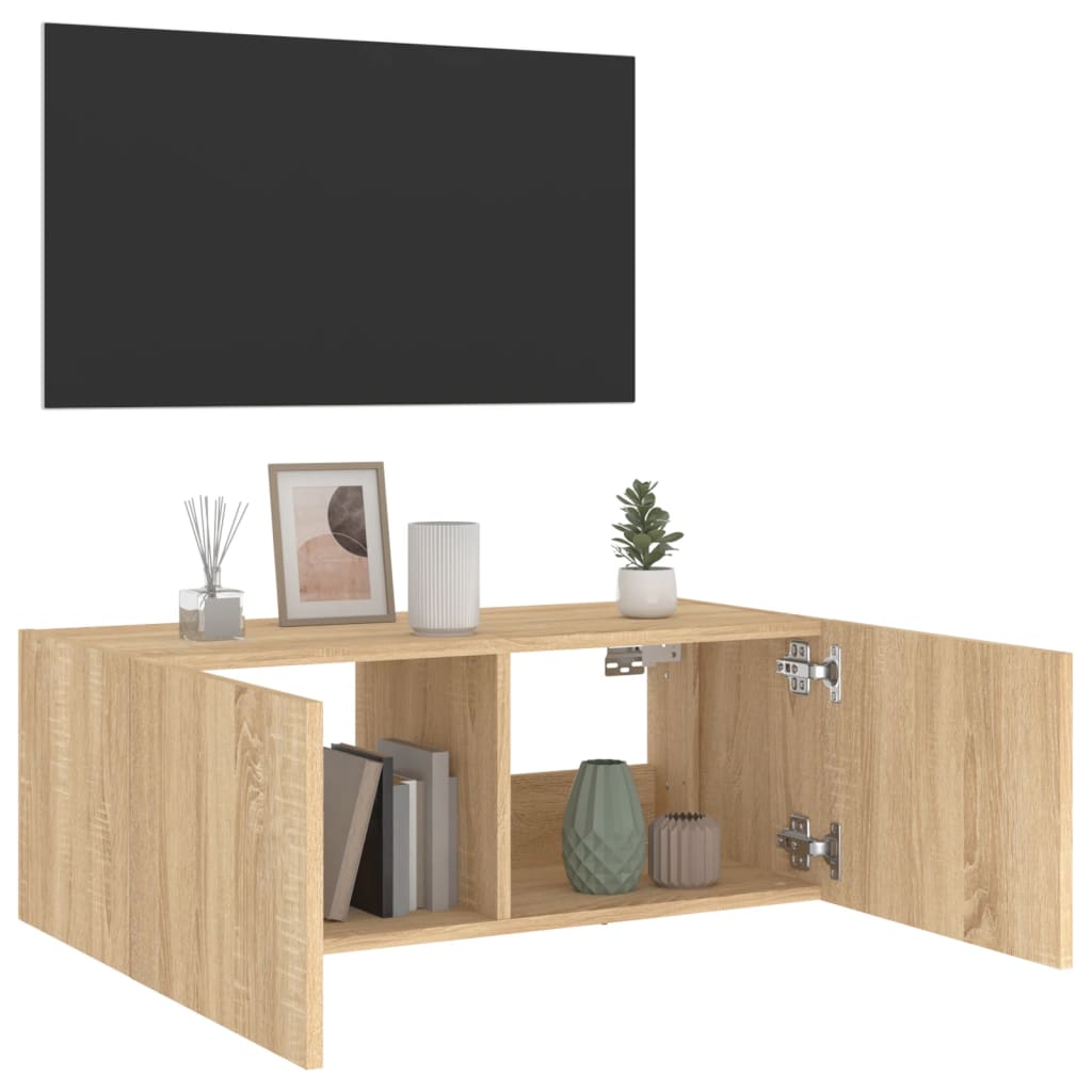 Tv-Wandmeubel Met Led-Verlichting Kleur Sonoma Eiken