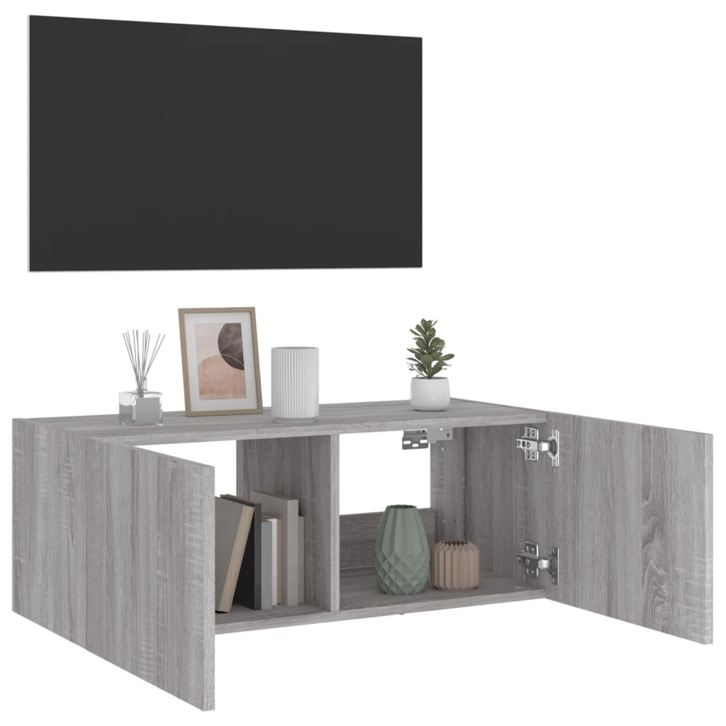 Tv-Wandmeubel Met Led-Verlichting Grijs Sonoma