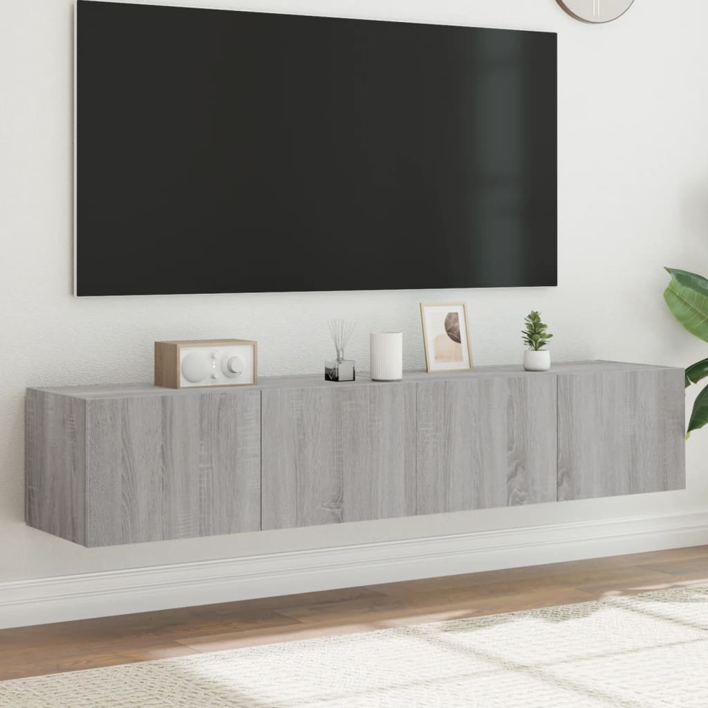 Tv-Wandmeubel Met Led-Verlichting Grijs Sonoma