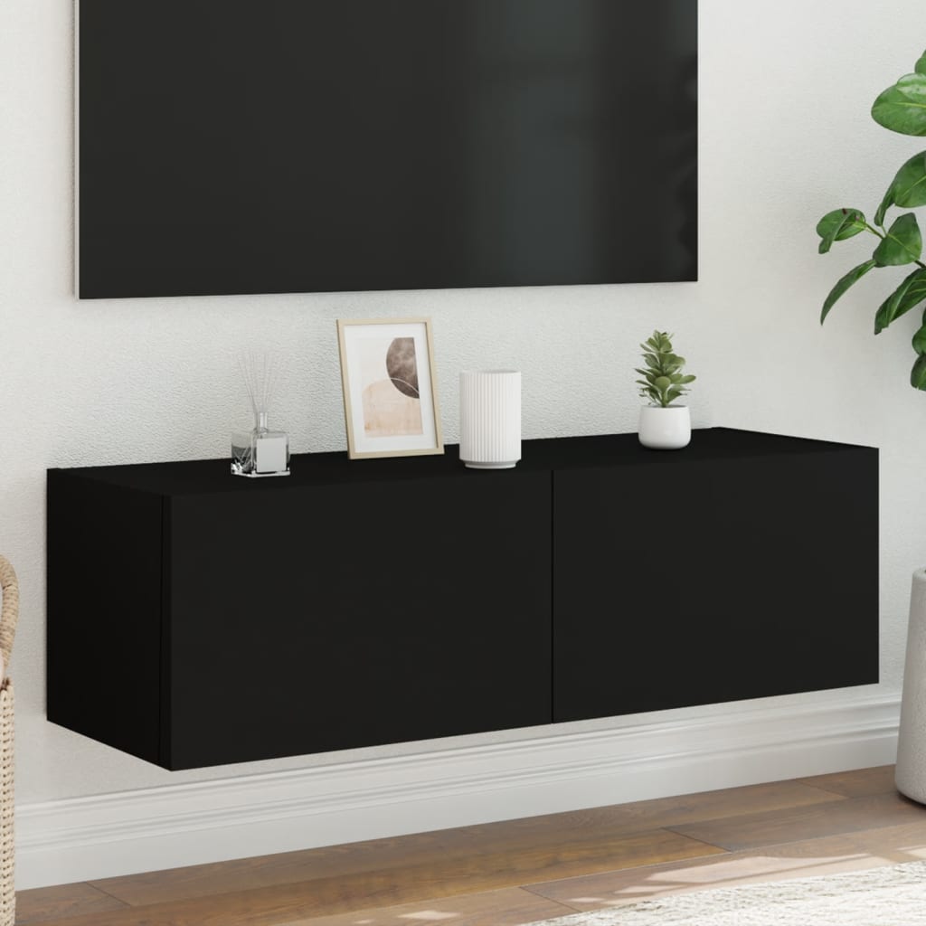 Tv-Wandmeubel Met Led-Verlichting Zwart