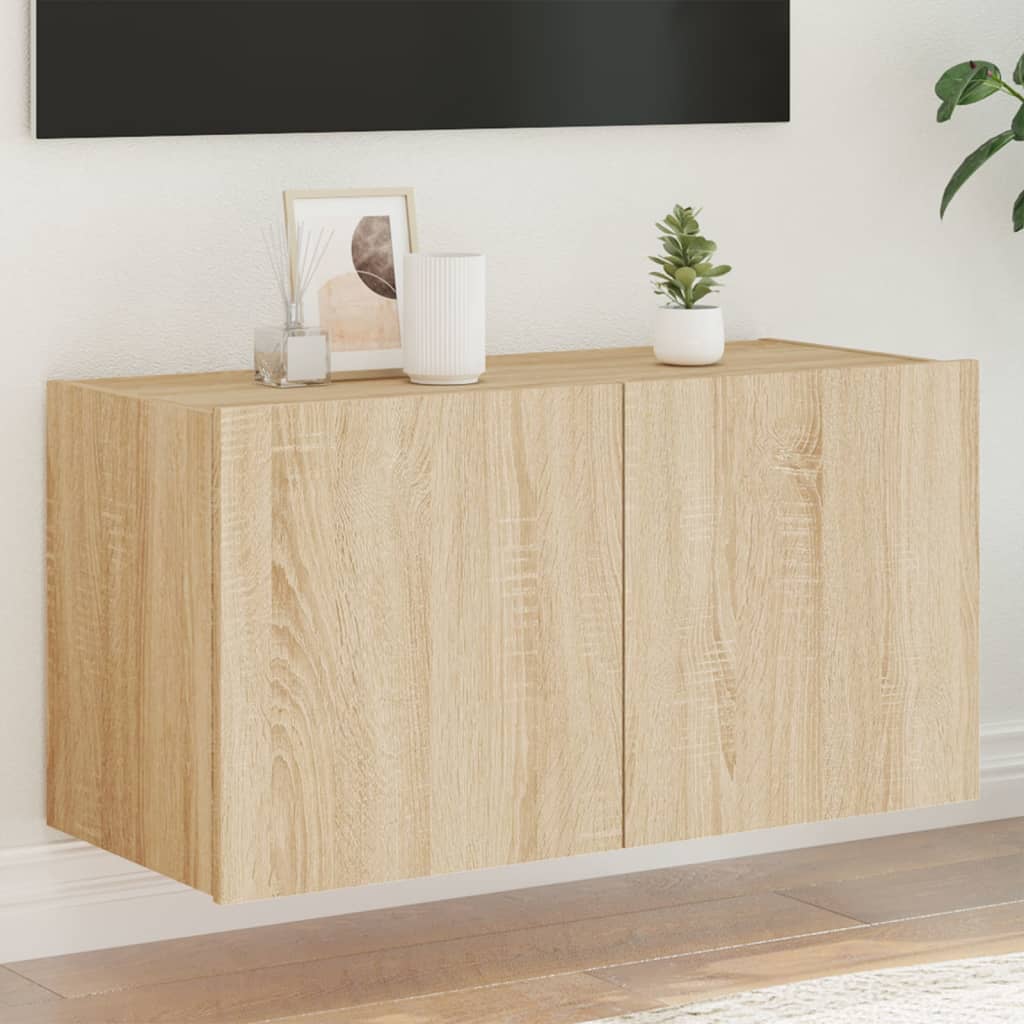 Tv-Wandmeubel Met Led-Verlichting Kleur Sonoma Eiken