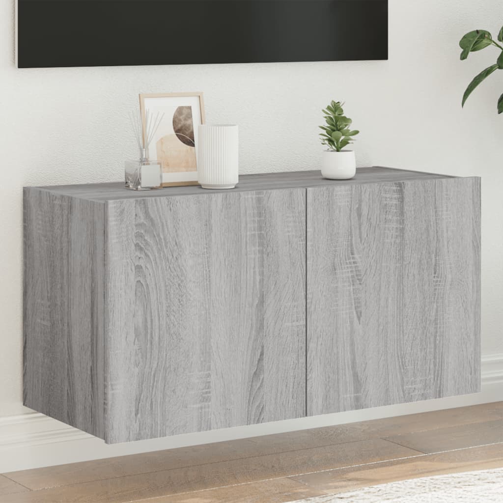 Tv-Wandmeubel Met Led-Verlichting Grijs Sonoma