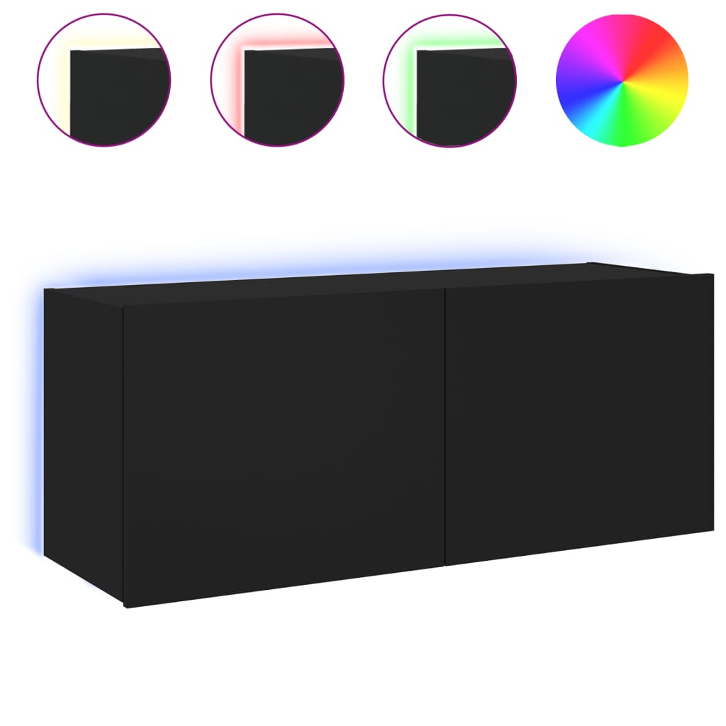 Tv-Wandmeubel Met Led-Verlichting Zwart
