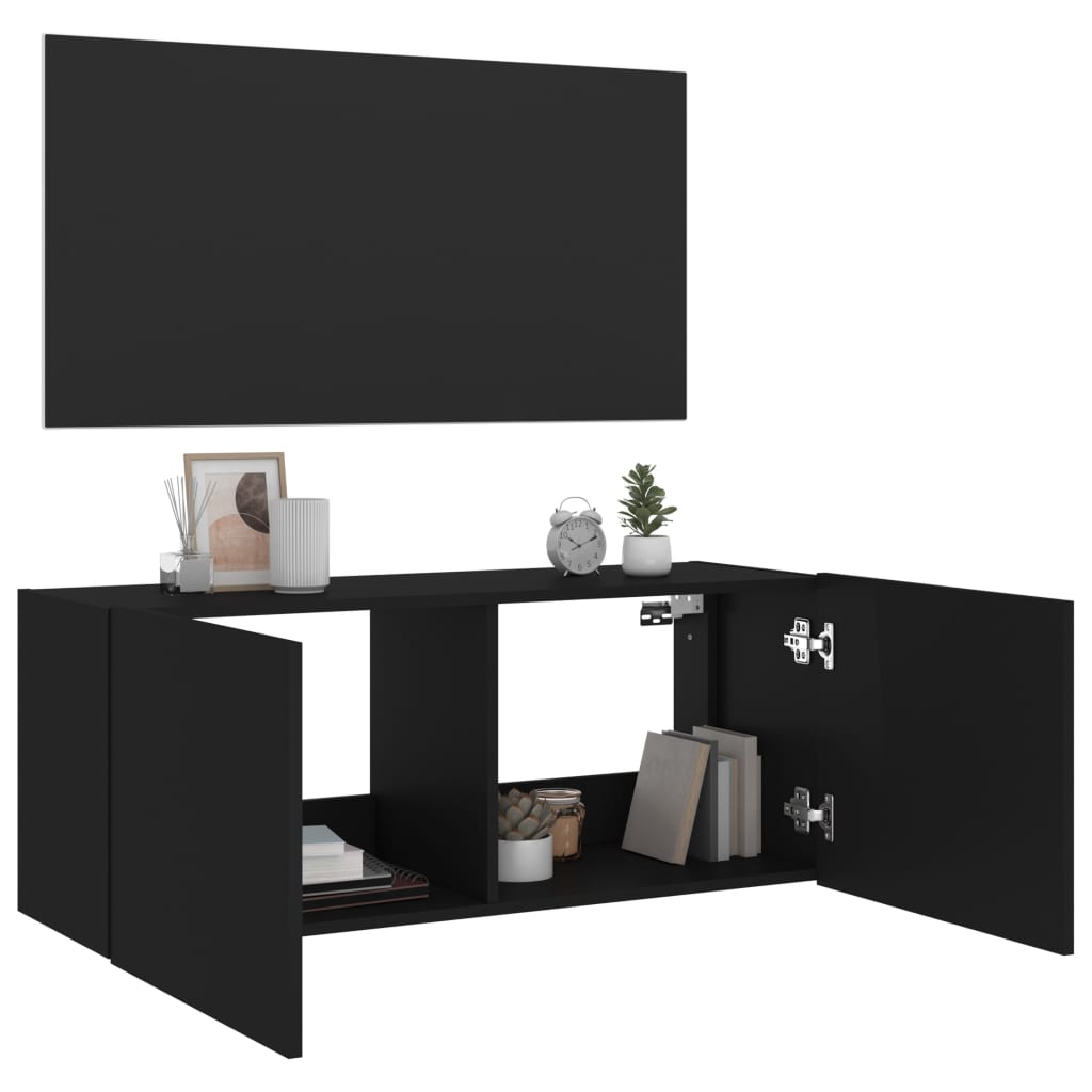 Tv-Wandmeubel Met Led-Verlichting Zwart