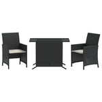 3-Delige Bistroset Met Kussens Poly Rattan Zwart