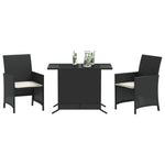 3-Delige Bistroset Met Kussens Poly Rattan Zwart