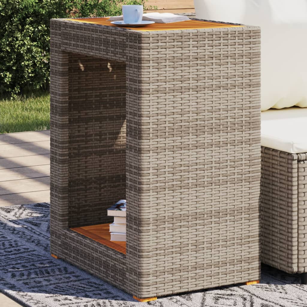 Tuinbijzettafel Met Houten Blad 60X40X75 Cm Poly Rattan Grijs