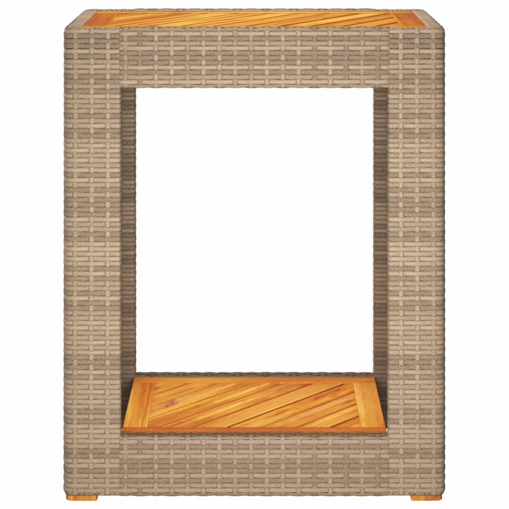 Tuinbijzettafel Met Houten Blad 60X40X75 Cm Poly Rattan Beige