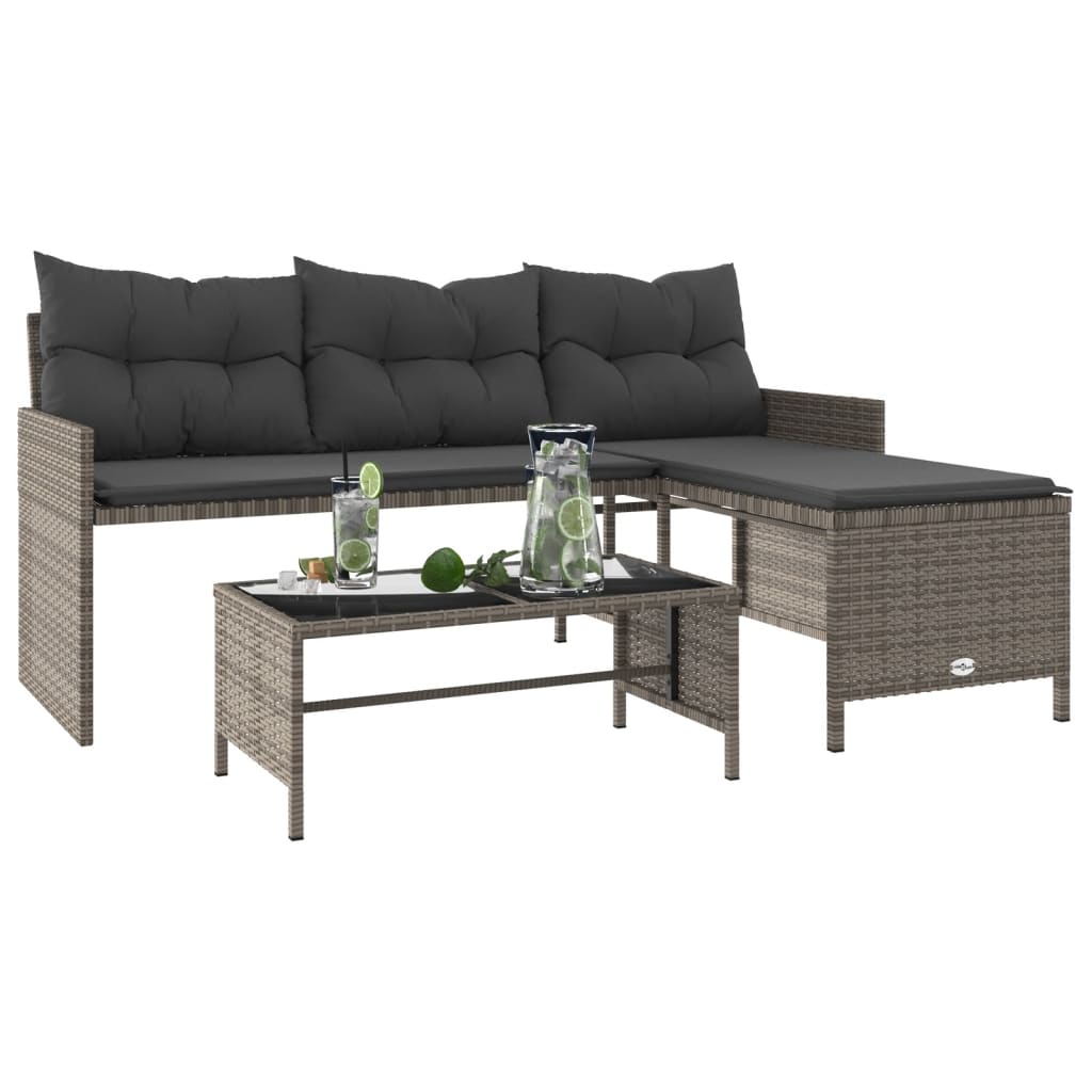 Tuinbank Met Tafel En Kussens L-Vormig Poly Rattan Grijs