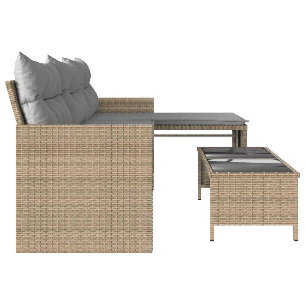 Tuinbank Met Tafel En Kussens L-Vormig Poly Rattan Beige