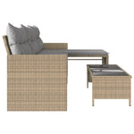 Tuinbank Met Tafel En Kussens L-Vormig Poly Rattan Beige