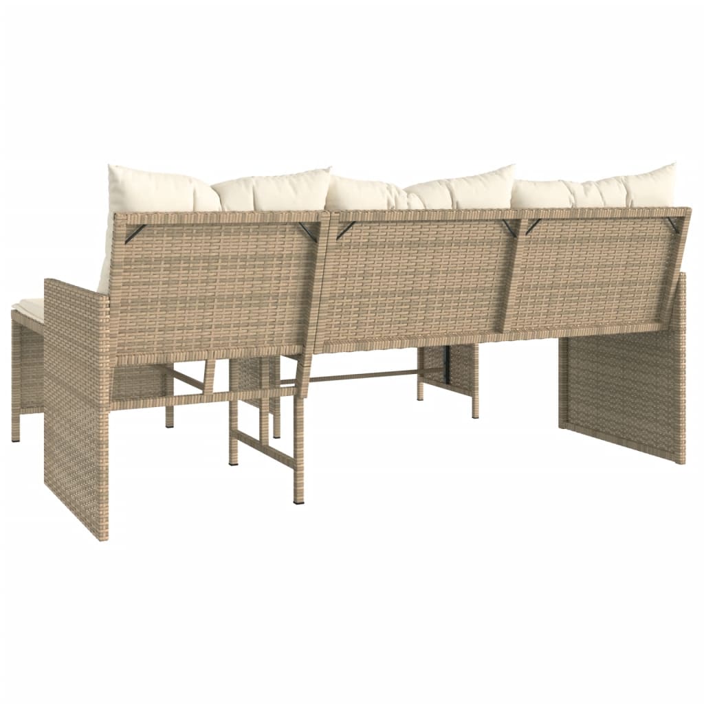 Tuinbank Met Tafel En Kussens L-Vormig Poly Rattan Beige