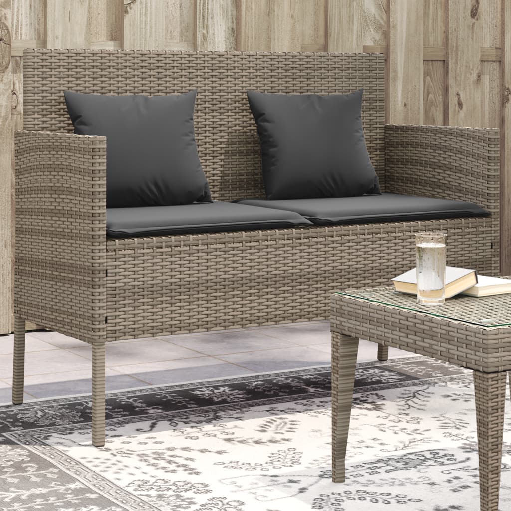 Tuinbank Met Kussens Poly Rattan Grijs