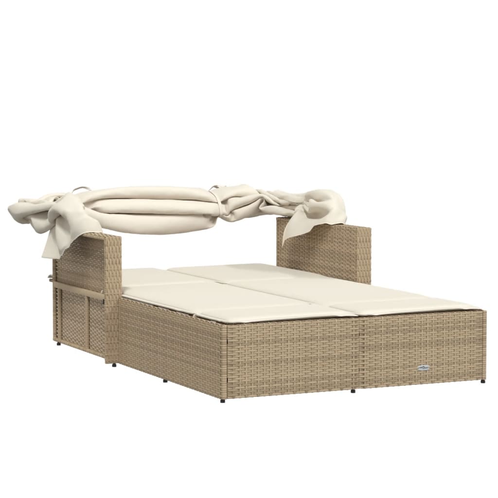 Ligbed 2-Persoons Met Luifel En Kussens Poly Rattan Beige