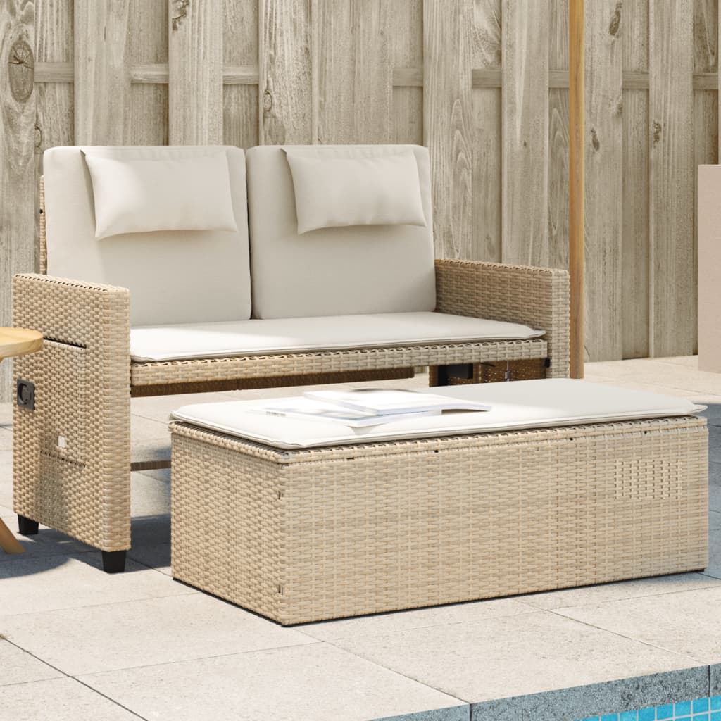 Tuinbankje Verstelbaar Met Kussens Poly Rattan Beige