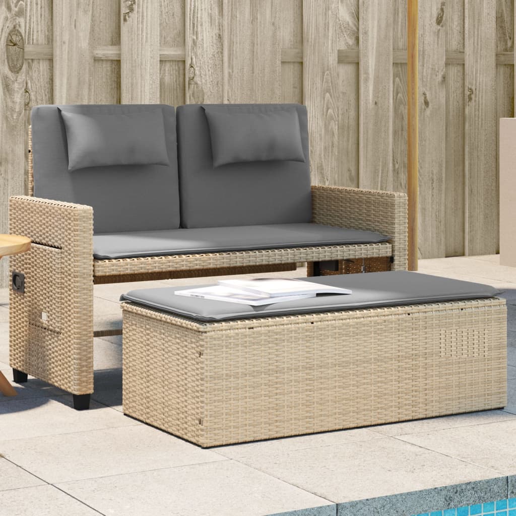 Tuinbankje Verstelbaar Met Kussens Poly Rattan Beige