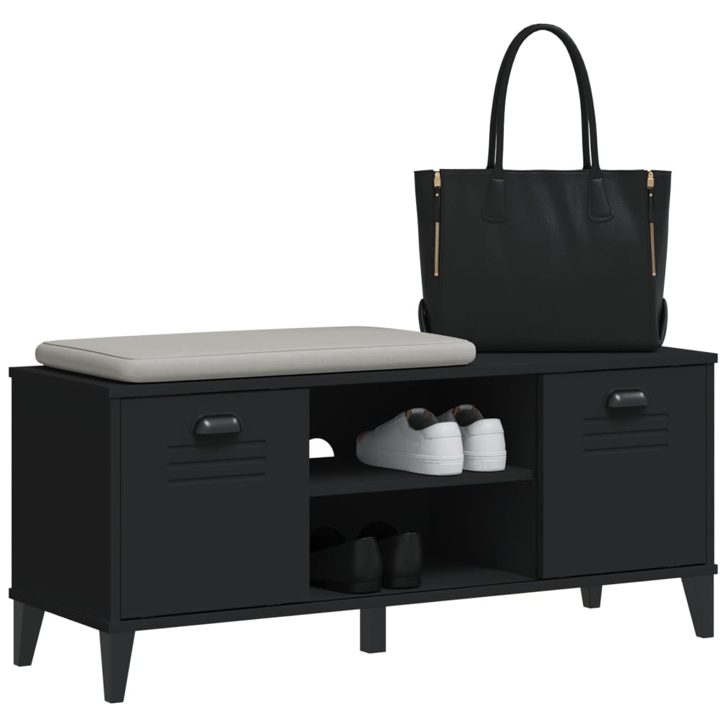 Schoenenbank Viken 106X35X45 Cm Massief Grenenhout Zwart