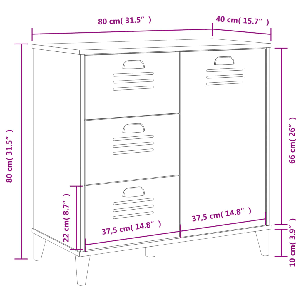 Dressoir Viken 80X40X80 Cm Bewerkt Hout