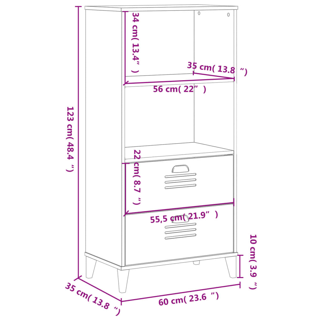 Boekenkast Viken 60X35X123 Cm Bewerkt Hout